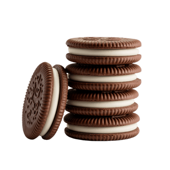 Stacked Chocolate Cookies with Cream Filling on Transparent Background CloseUp png