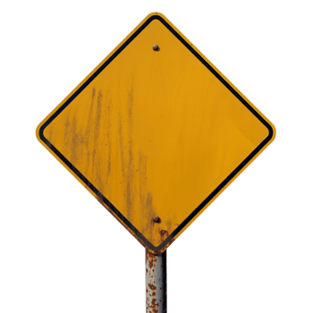 Yellow Diamond Sign on Rusty Metal Post with Transparent Background Texture png