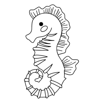 Coloring book. Cute seahorse character. Illustration in doodle style. vector