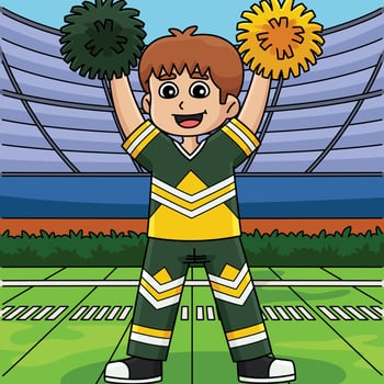Male Cheerleader Touchdown Colored Cartoon vector