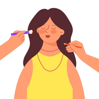 A young girl, a woman is getting her make-up done. Beauty, grooming vector
