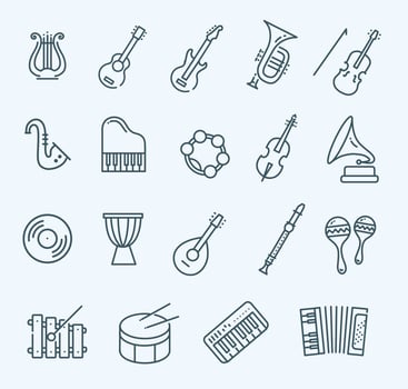 Music instruments line icons vector