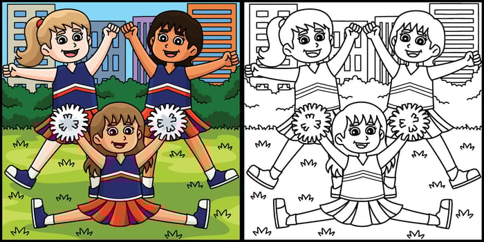 Female Cheerleader Squad Coloring Illustration vector