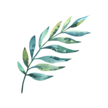 Vibrant watercolor tropical branch with lush leaves, hand-painted as bold silhouettes in juicy hues. Perfect for exotic designs, packaging, and botanical-themed projects. vector