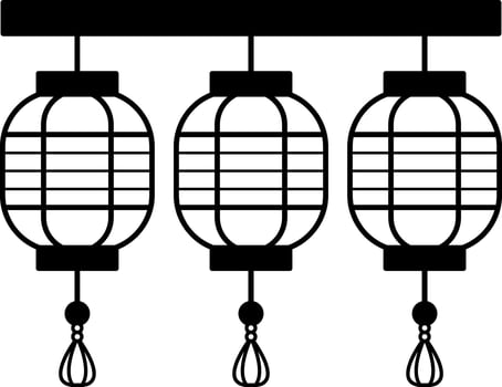 isolate black and white illustration of three chinese lanterns vector