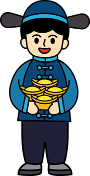 Chinese boy holding ancient chinese money vector