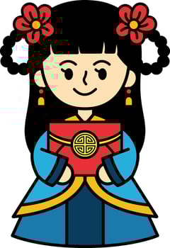 Chinese girl in traditional Chinese dress holding red envelopes vector