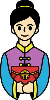 Chinese woman wearing cheongsam holding red envelopes vector
