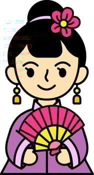 Chinese girl in traditional dress holding a fan vector