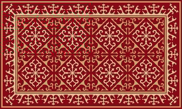 red with gold Square Kazakh national ornament. Ethnic pattern of the peoples of the Great Steppe, Mongols, Kyrgyz, Kalmyks, Buryats vector