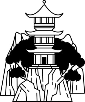 isolate black and white illustration of a traditional chinese pagoda vector