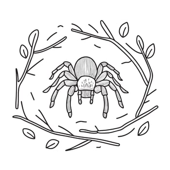 A tarantula hiding in a burrow near scattered twigs vector