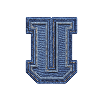 Image shows blue denim letter U with textured, embroidered design transparency background. letter has bold, varsity style appearance, often used fashion or design.denim letter U with embroidery png