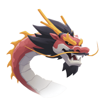 Fierce, stylized dragon head with vibrant red scales, sharp teeth, and golden horns, exuding power and mystique. dragon expression is intense and dynamic png