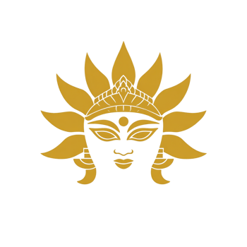 Stylized golden sun with serene face, featuring crown and radiating rays, symbolizes warmth and spirituality. design blends cultural and artistic elements, evoking sense of peace png