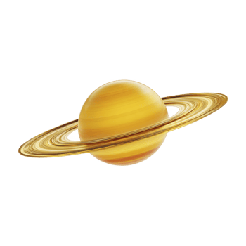 Vibrant illustration of yellow planet with prominent rings, resembling Saturn, set against transparent background. image captures planet distinct ring system and spherical shape png