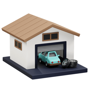 Car Garage 3d icon illustration rendering. Home garage with tire icon illustration render png