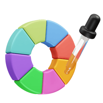 Color Wheel with Pipette for Color Analysis and Infographic icon 3d render illustration. Color pie chart icon 3d. png
