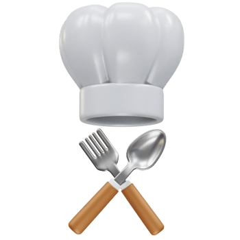 chef hat and crossed fork and spoon icon 3d rendering illustration png