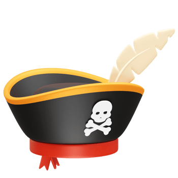 pirate hat with skull and crossbones and feather icon illustration 3d. Pirate hat icon 3d png