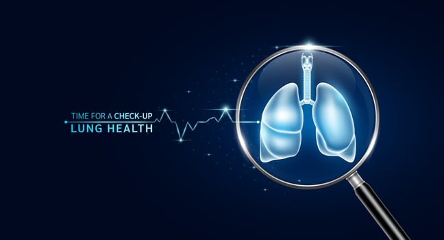 Lung inside magnifying glass with scan search and blue glowing neon heart pulse. Health care and medical check up too innovative digital technology. Body health checkup examining organ. vector