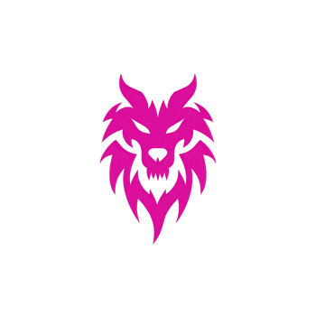 Fierce pink wolf head logo with sharp features and bold lines, set against transparency background, conveys strength and intensity png