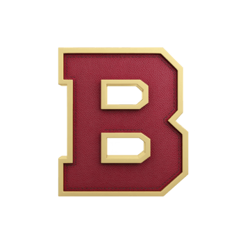 Bold red letter B with gold outline, resembling varsity letterman patch, stands out against plain background. textured design adds classic and prestigious feel png