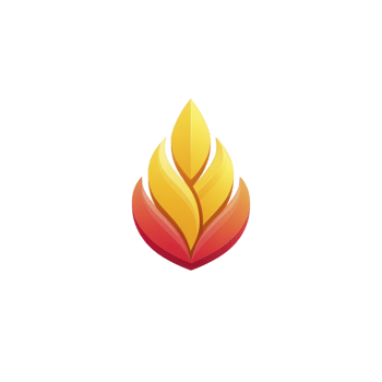 Vibrant, abstract flame logo design featuring layered yellow and red elements, symbolizing energy and warmth. sleek, modern style conveys sense of innovation and creativity png