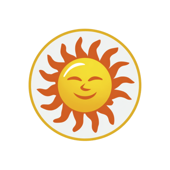 Cheerful sun with smiling face and orange rays radiates warmth and positivity, set against transparency background. design is simple and bright, evoking feelings of happiness and energy png