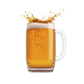 Frothy mug of beer with splash effect, showcasing bubbles and foam, isolated on transparency background. image captures refreshing and lively essence of beverage png