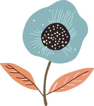 A light blue flower with a dark, white-dotted center and thin white lines is on a brown stem png