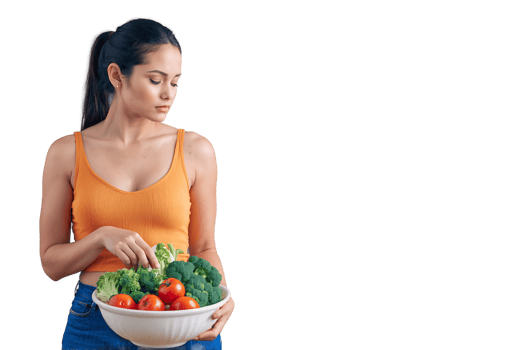 Young woman holding bowl fresh vegetables healthy eating png