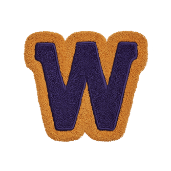 Textured letter W patch with bold purple center and orange border, often used for varsity jackets or crafts. design is simple yet striking, perfect for personalization png