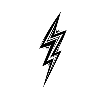 Bold black lightning bolt symbol on transparency background, representing energy and power. jagged design conveys sense of speed and intensity, often associated with electricity and storms png
