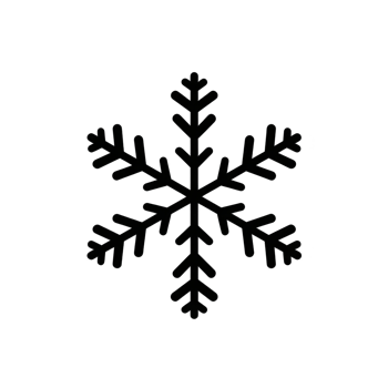 Simple black snowflake icon with six symmetrical branches, representing winter and cold weather. design is minimalistic and can be used for seasonal decorations or graphic design projects png