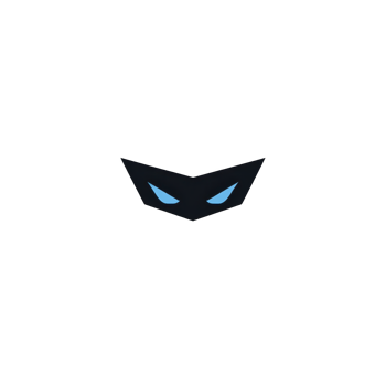 Minimalist black mask with sharp angles and blue eyes creates mysterious and intriguing design. simple yet striking illustration evokes sense of stealth and secrecy png
