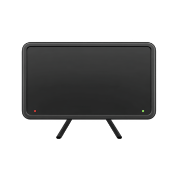 Sleek black flat screen television with minimalist design, featuring rectangular shape and two small indicator lights at bottom. TV is supported by two angled legs png