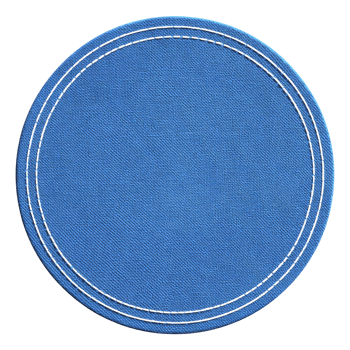Round blue fabric patch with visible stitching, isolated on transparency background. texture of fabric is clearly visible, giving sense of material quality png