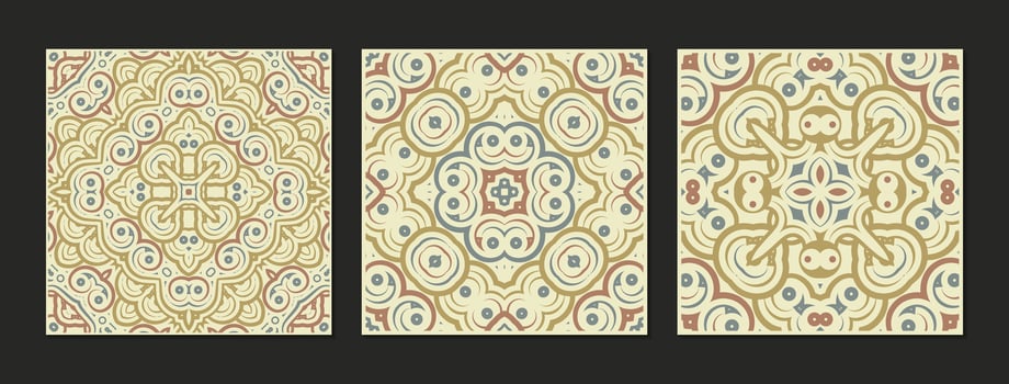 collection of three abstract geometric patterns with a vintage, decorative aesthetic. vector