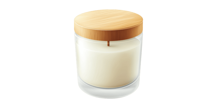 Glass Candle With Wooden Lid Isolated on Transparent Background png