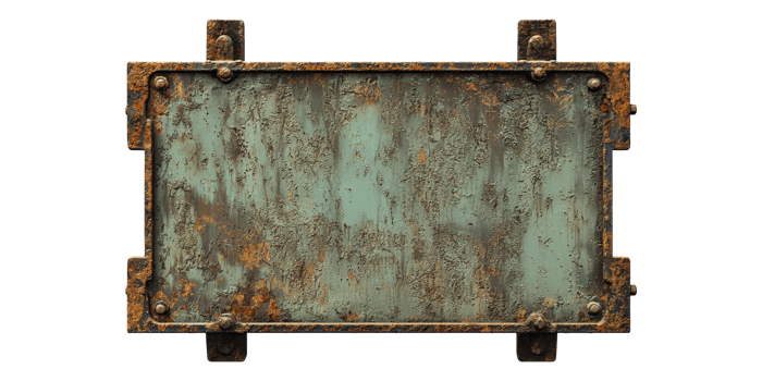 Rusty Rectangular Metal Sign Isolated On Transparent Background png
