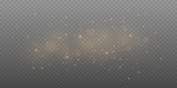 Golden glitter and light burst with sparkling star effect. Abstract festive background with shiny bokeh, magic glow and warm flare. dust particles and confetti for holiday or new year card. vector
