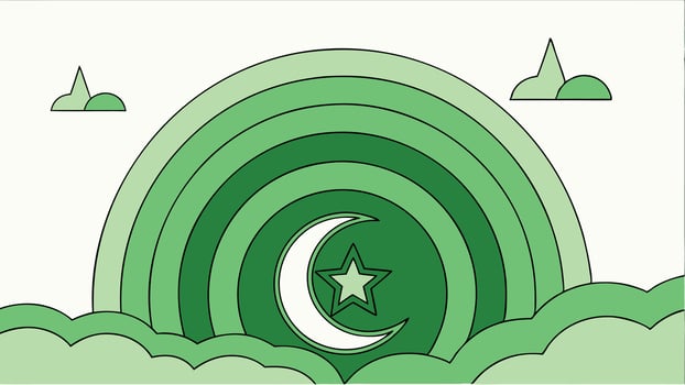 Islamic crescent star green rainbow illustration graphic design concept for ramadan kareem eid mubarak vector