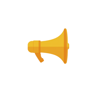 Bright yellow megaphone icon with simple design, symbolizing communication and announcements. image conveys sense of urgency and attention png