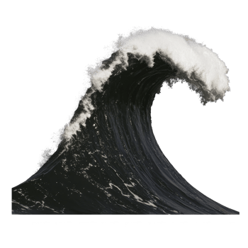 Powerful ocean wave with foamy crest captured in motion, showcasing dynamic energy of sea. wave dark blue color contrasts with white foam, creating dramatic scene png