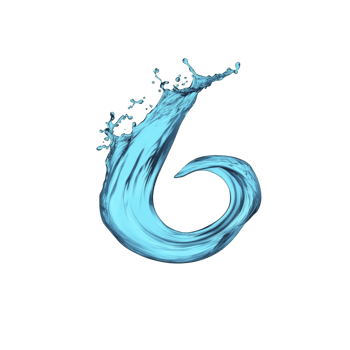Splash of water forms shape of number six, with dynamic droplets and fluid motion against transparency background. image captures essence of movement and fluidity png