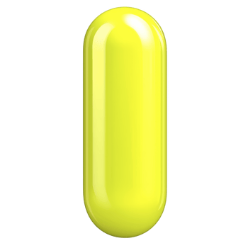 Bright yellow capsule shaped object with glossy finish, isolated on transparency background. smooth surface and vibrant color make it visually striking png