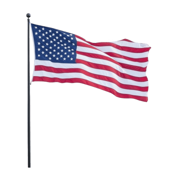 Image shows American flag waving on flagpole against clear sky, symbolizing patriotism and national pride. flag features red and white stripes with blue field of white stars png