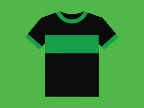 Black tshirt with green accents simple flat design on vibrant green background vector