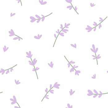 Purple lavender sprigs cartoon flat seamless pattern isolated on white background vector